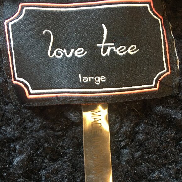 Love Tree Shearling Vest Large Black Faux Fur Vegan Leather Trim Open Front - Picture 7 of 9